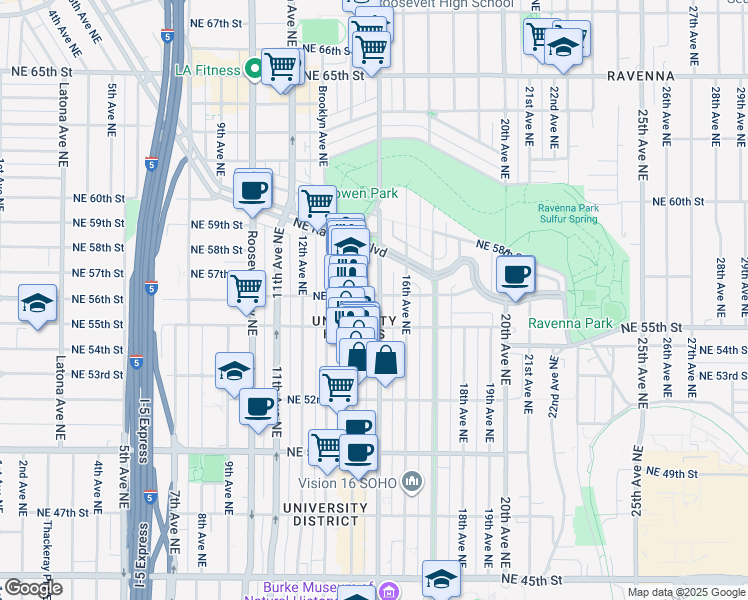 map of restaurants, bars, coffee shops, grocery stores, and more near 5616 15th Avenue Northeast in Seattle