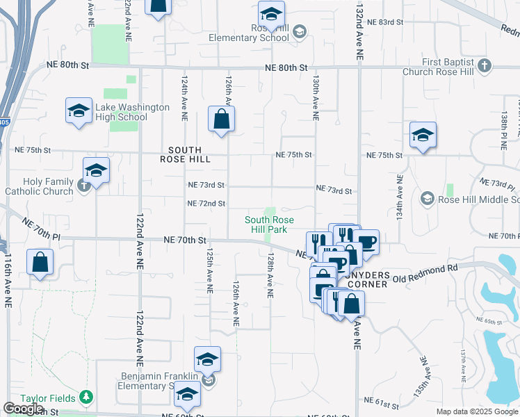 map of restaurants, bars, coffee shops, grocery stores, and more near 12712 Northeast 72nd Street in Kirkland