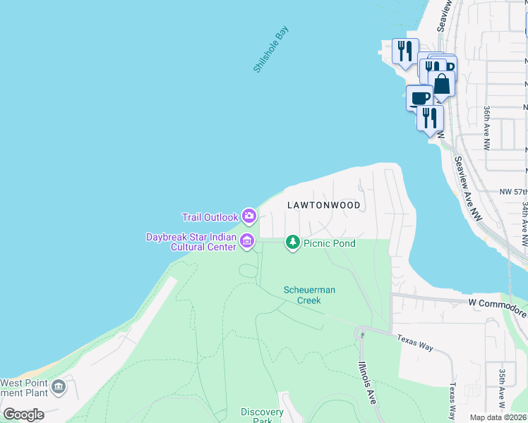 map of restaurants, bars, coffee shops, grocery stores, and more near 4594 West Cramer Street in Seattle