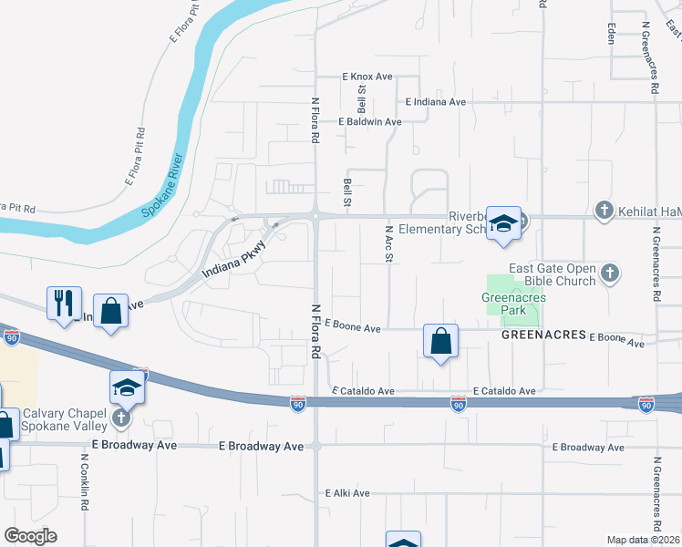 map of restaurants, bars, coffee shops, grocery stores, and more near 17120 East Maxwell Avenue in Spokane Valley