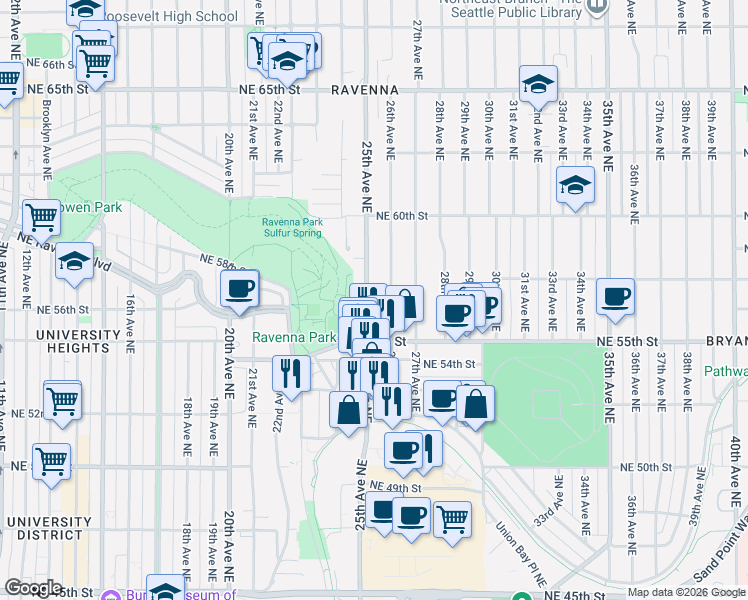 map of restaurants, bars, coffee shops, grocery stores, and more near 5547 25th Avenue Northeast in Seattle