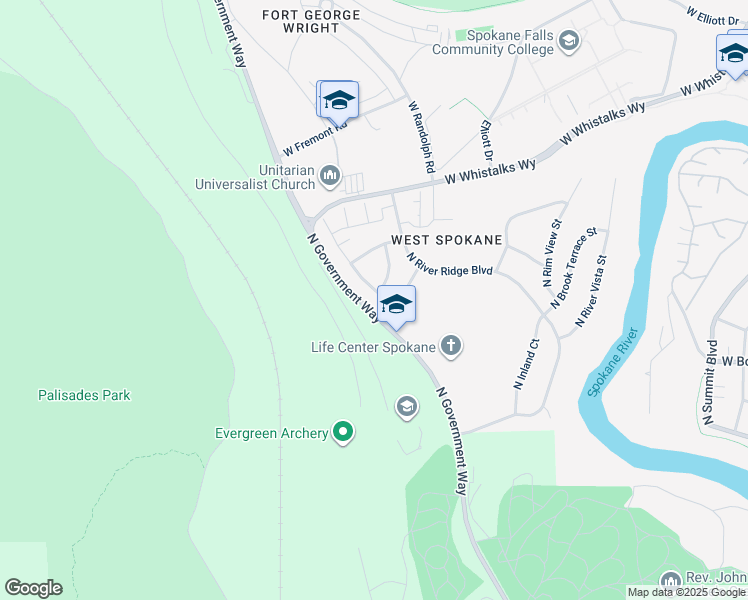 map of restaurants, bars, coffee shops, grocery stores, and more near 1327 North Rogue River Street in Spokane