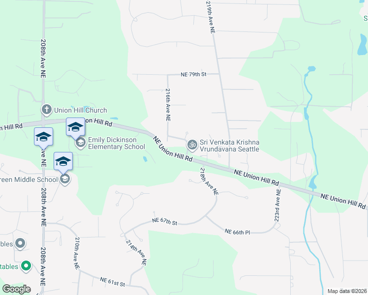 map of restaurants, bars, coffee shops, grocery stores, and more near 21701 Northeast 73rd Place in Redmond