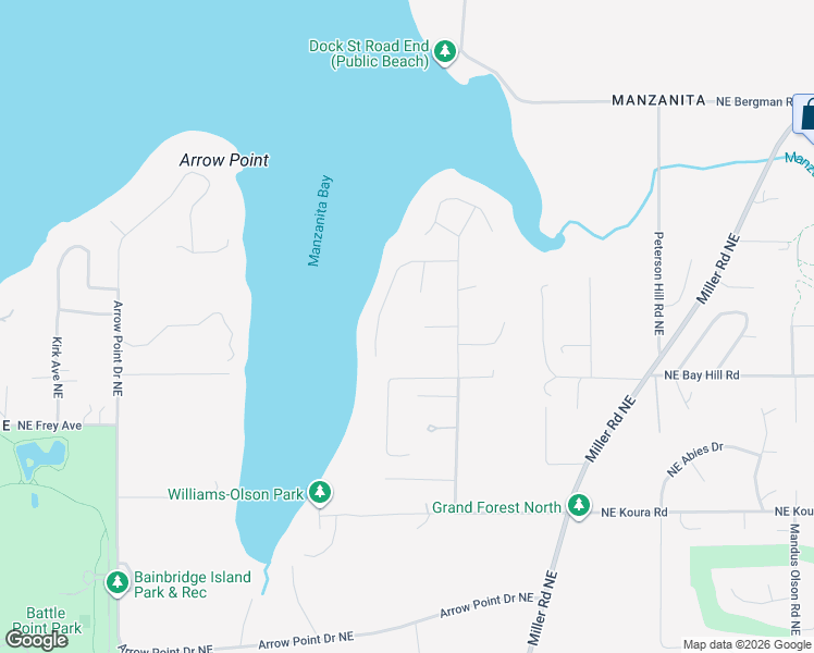 map of restaurants, bars, coffee shops, grocery stores, and more near 6565 Honeysuckle Ln in Bainbridge Island