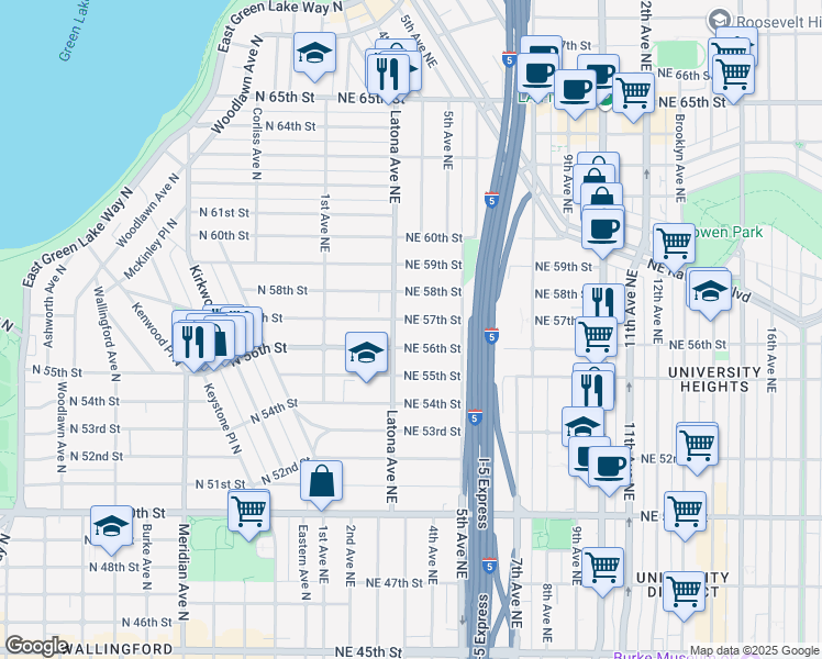 map of restaurants, bars, coffee shops, grocery stores, and more near 315 Northeast 57th Street in Seattle