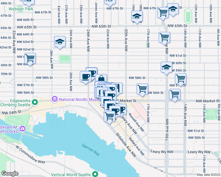 map of restaurants, bars, coffee shops, grocery stores, and more near 5614 22nd Avenue Northwest in Seattle