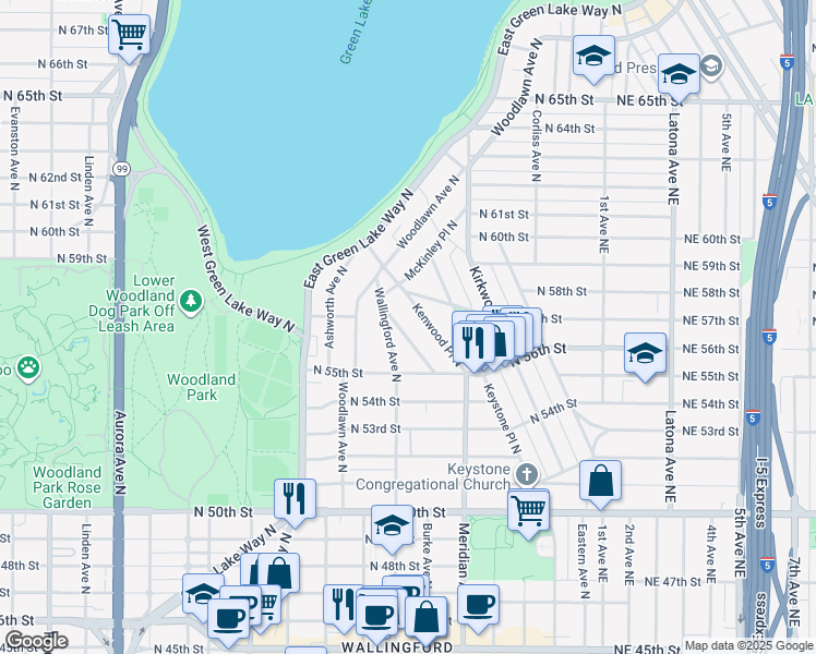 map of restaurants, bars, coffee shops, grocery stores, and more near 5561 Kenwood Place North in Seattle