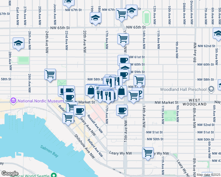 map of restaurants, bars, coffee shops, grocery stores, and more near 5617 17th Avenue Northwest in Seattle