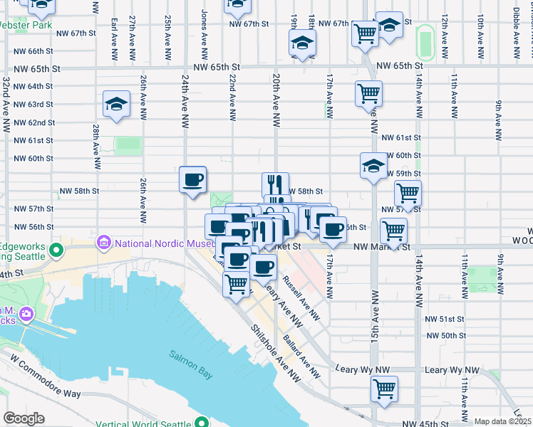 map of restaurants, bars, coffee shops, grocery stores, and more near 2003 Northwest 57th Street in Seattle