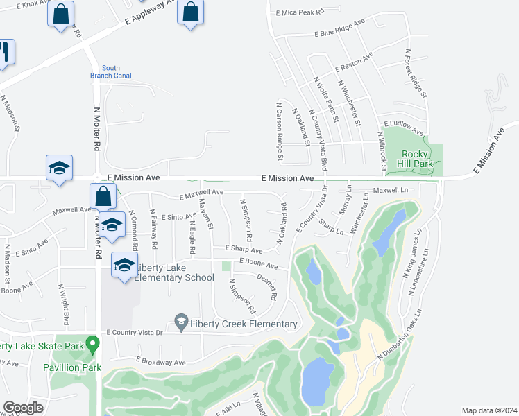 map of restaurants, bars, coffee shops, grocery stores, and more near 24249 Sperling Court in Liberty Lake