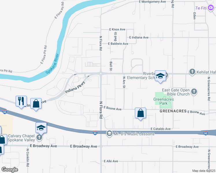 map of restaurants, bars, coffee shops, grocery stores, and more near 17120 East Maxwell Avenue in Spokane Valley