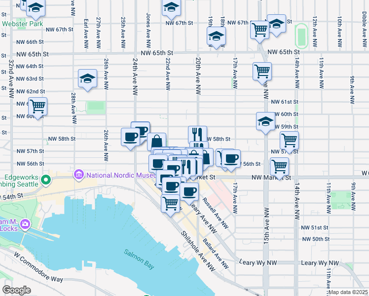 map of restaurants, bars, coffee shops, grocery stores, and more near 2012 Northwest 56th Street in Seattle