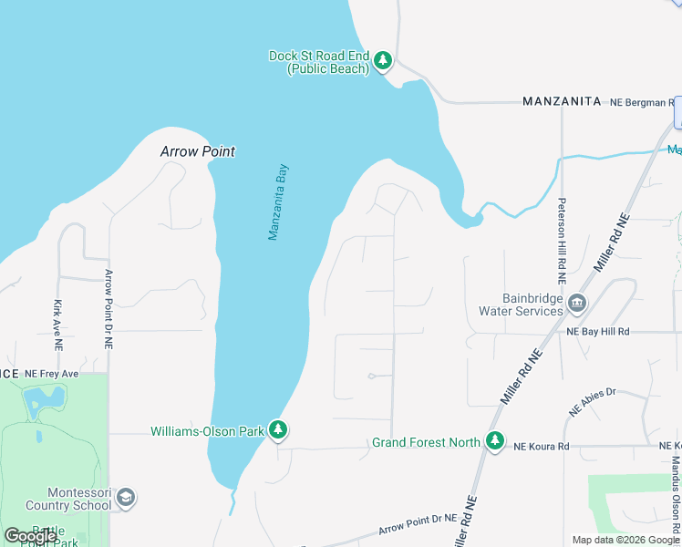 map of restaurants, bars, coffee shops, grocery stores, and more near 6565 Honeysuckle Lane in Bainbridge Island