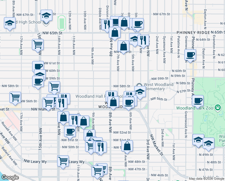 map of restaurants, bars, coffee shops, grocery stores, and more near 5619 7th Avenue Northwest in Seattle