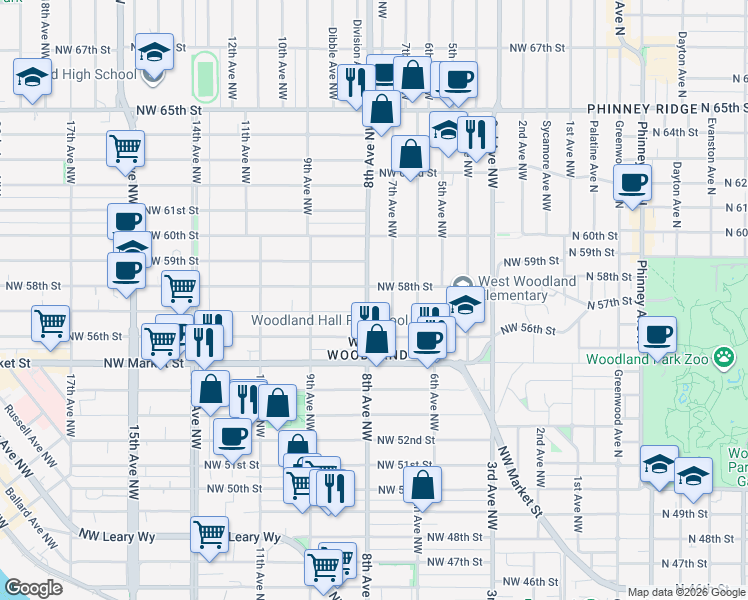 map of restaurants, bars, coffee shops, grocery stores, and more near 5619 7th Avenue Northwest in Seattle