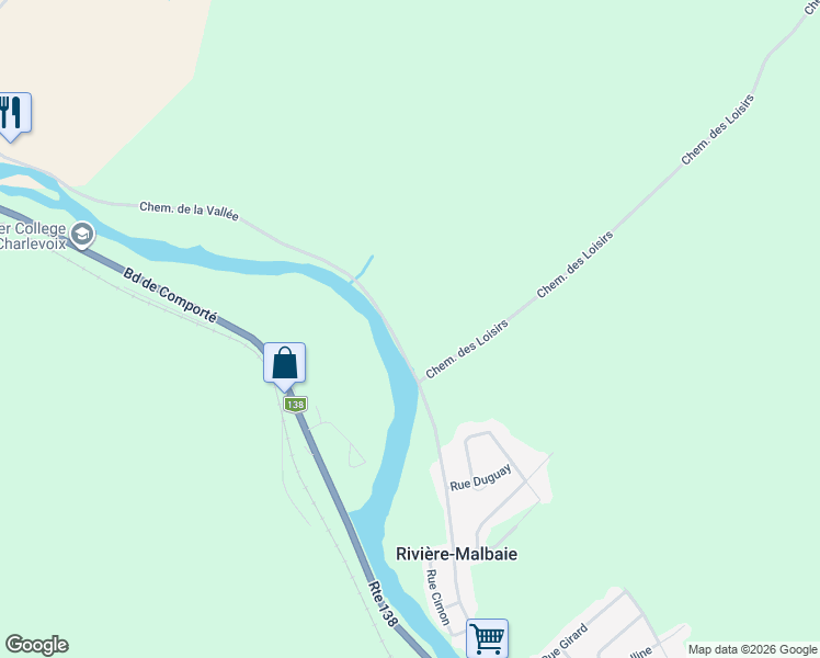 map of restaurants, bars, coffee shops, grocery stores, and more near 226 Chemin de la Vallée in La Malbaie