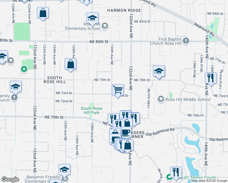 map of restaurants, bars, coffee shops, grocery stores, and more near 7310 130th Avenue Northeast in Kirkland