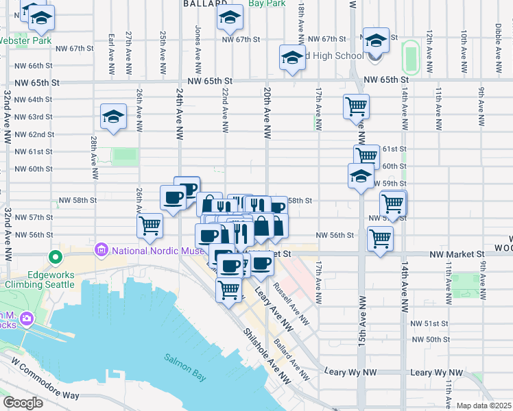 map of restaurants, bars, coffee shops, grocery stores, and more near 2012 Northwest 56th Street in Seattle