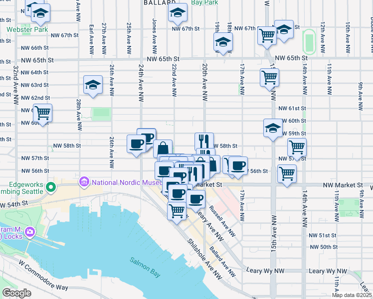 map of restaurants, bars, coffee shops, grocery stores, and more near 2012 Northwest 56th Street in Seattle