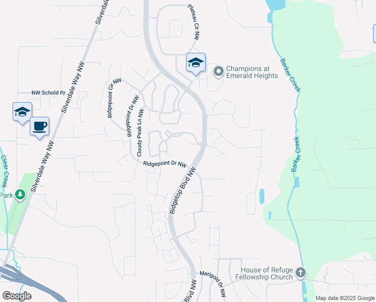 map of restaurants, bars, coffee shops, grocery stores, and more near 1195 Northwest Tahoe Lane in Silverdale