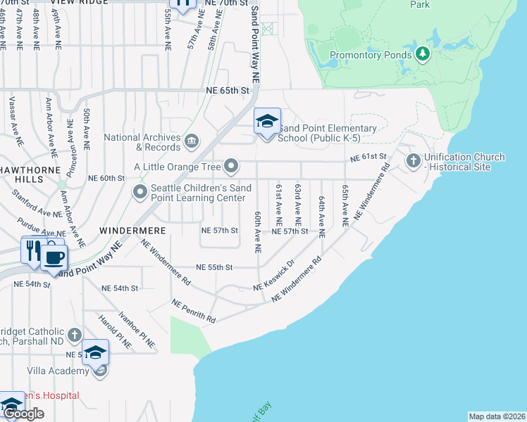 map of restaurants, bars, coffee shops, grocery stores, and more near 5755 60th Avenue Northeast in Seattle