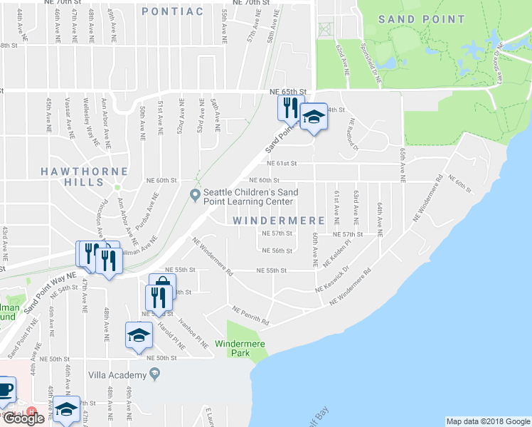 map of restaurants, bars, coffee shops, grocery stores, and more near 5840 57th Avenue Northeast in Seattle