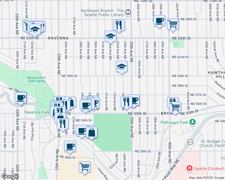 map of restaurants, bars, coffee shops, grocery stores, and more near 5736 31st Avenue Northeast in Seattle
