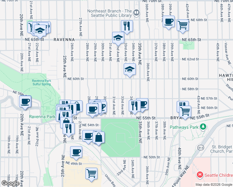 map of restaurants, bars, coffee shops, grocery stores, and more near 5736 31st Avenue Northeast in Seattle