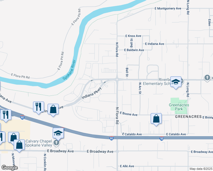 map of restaurants, bars, coffee shops, grocery stores, and more near in Spokane Valley