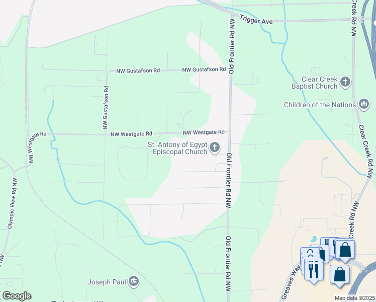 map of restaurants, bars, coffee shops, grocery stores, and more near 4295 Northwest Westgate Road in Silverdale