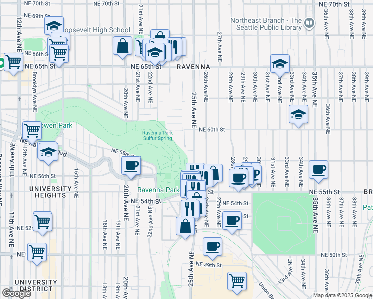 map of restaurants, bars, coffee shops, grocery stores, and more near in Seattle
