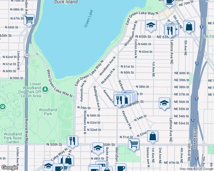map of restaurants, bars, coffee shops, grocery stores, and more near 5818 McKinley Place North in Seattle