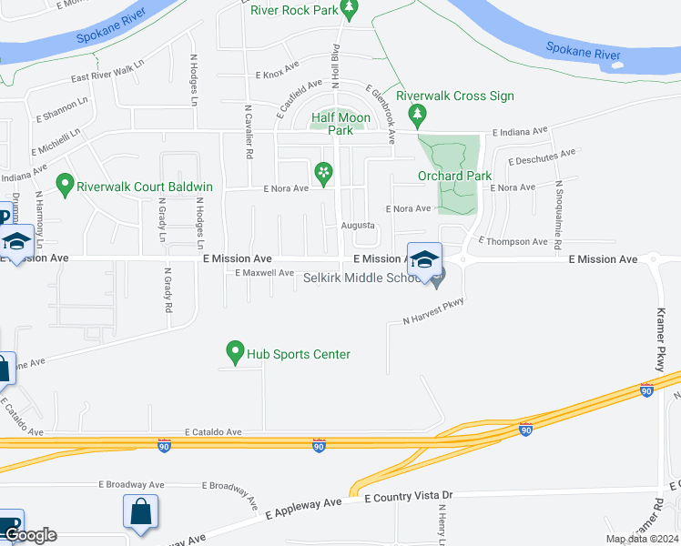 map of restaurants, bars, coffee shops, grocery stores, and more near 24311 East Maxwell Avenue in Liberty Lake