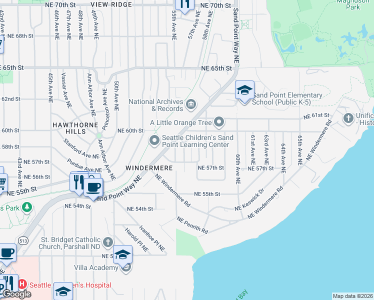 map of restaurants, bars, coffee shops, grocery stores, and more near 5822 56th Avenue Northeast in Seattle