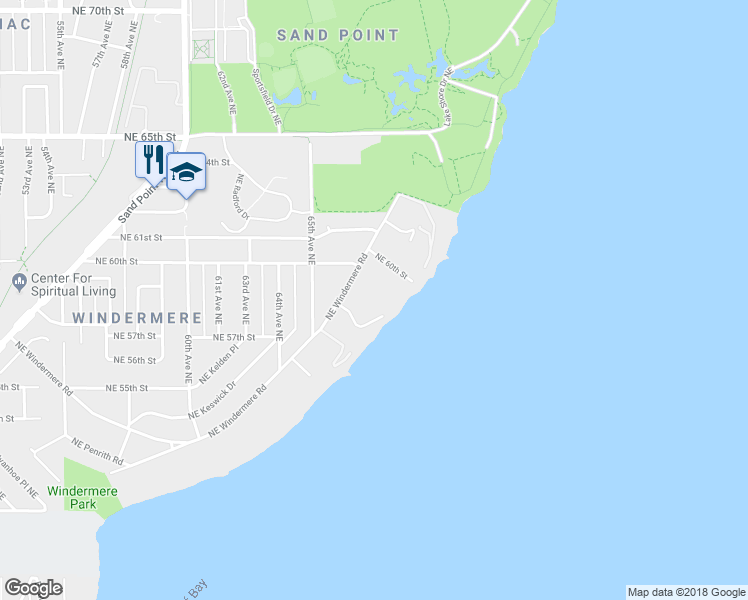 map of restaurants, bars, coffee shops, grocery stores, and more near 6555 Northeast Windermere Road in Seattle