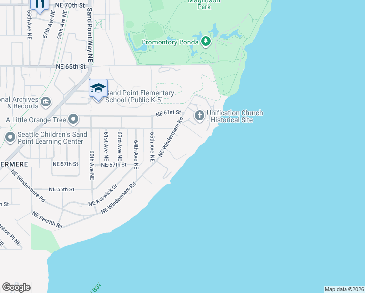 map of restaurants, bars, coffee shops, grocery stores, and more near 6559 Northeast Windermere Road in Seattle