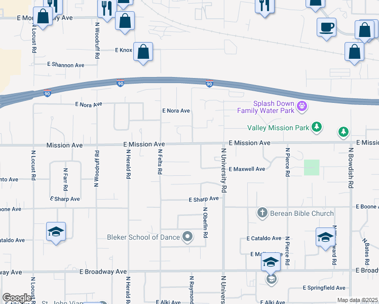 map of restaurants, bars, coffee shops, grocery stores, and more near 10422 East Mission Avenue in Spokane Valley