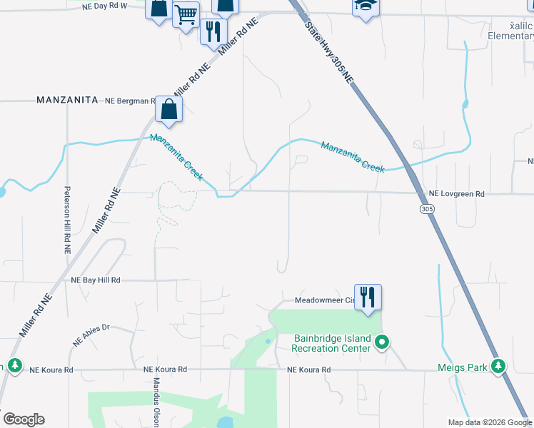 map of restaurants, bars, coffee shops, grocery stores, and more near 8051 NE Lovgreen Rd in Bainbridge Island