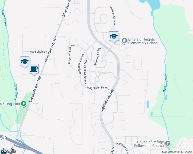 map of restaurants, bars, coffee shops, grocery stores, and more near 11786-11798 High Sierra Lane Northwest in Silverdale