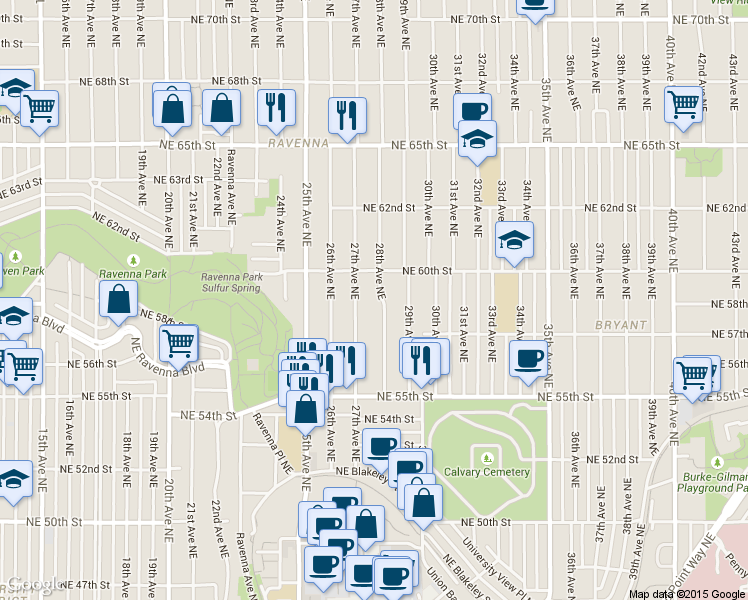 map of restaurants, bars, coffee shops, grocery stores, and more near 5752 27th Avenue Northeast in Seattle