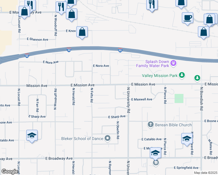 map of restaurants, bars, coffee shops, grocery stores, and more near 10422 East Mission Avenue in Spokane Valley