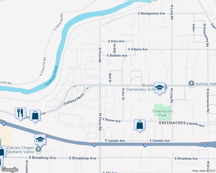 map of restaurants, bars, coffee shops, grocery stores, and more near 1526 North Coach Drive in Spokane Valley