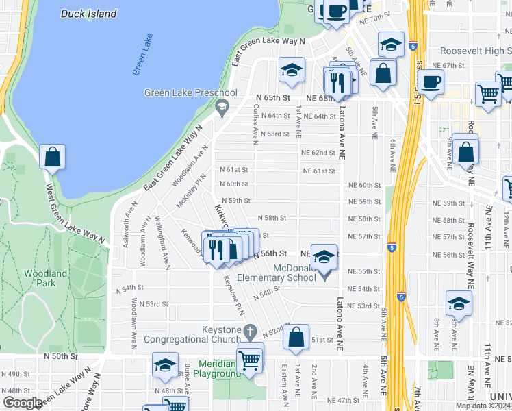 map of restaurants, bars, coffee shops, grocery stores, and more near 2221 North 59th Street in Seattle