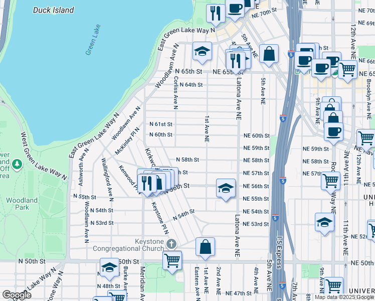 map of restaurants, bars, coffee shops, grocery stores, and more near 2221-2399 North 59th Street in Seattle