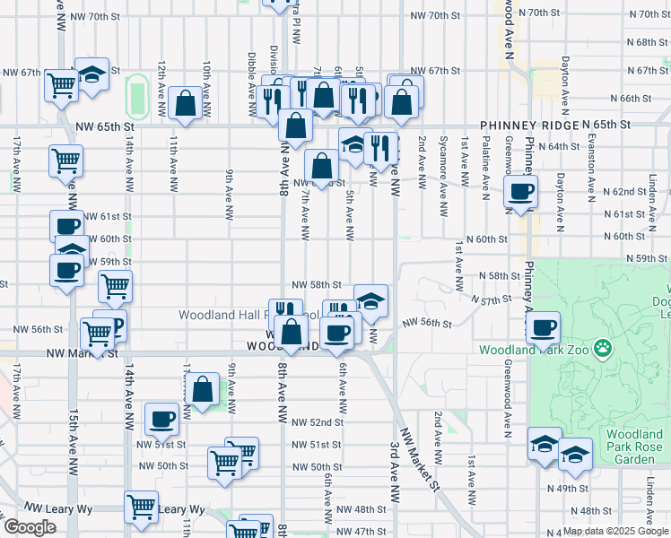 map of restaurants, bars, coffee shops, grocery stores, and more near 5814 6th Avenue Northwest in Seattle