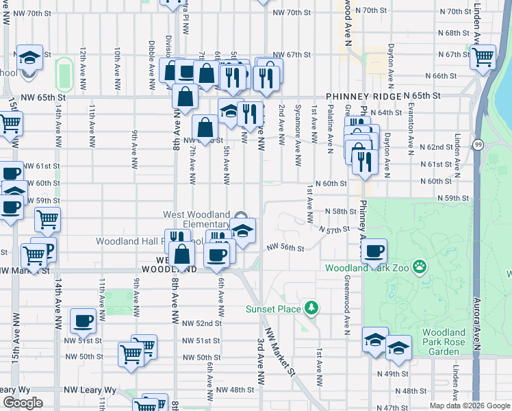 map of restaurants, bars, coffee shops, grocery stores, and more near 5817 3rd Avenue Northwest in Seattle