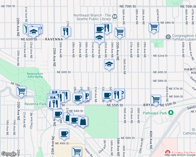 map of restaurants, bars, coffee shops, grocery stores, and more near 5736 31st Avenue Northeast in Seattle