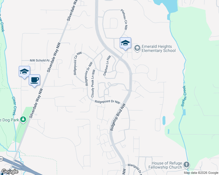 map of restaurants, bars, coffee shops, grocery stores, and more near 1204 Northwest Tahoe Lane in Silverdale