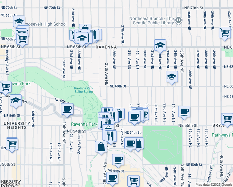 map of restaurants, bars, coffee shops, grocery stores, and more near 5750 26th Avenue Northeast in Seattle