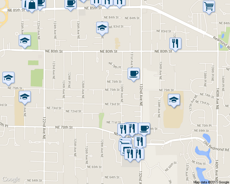 map of restaurants, bars, coffee shops, grocery stores, and more near 7336 129th Avenue Northeast in Kirkland